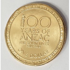 AUSTRALIA 2014 . ONE 1 DOLLAR COIN . 100 YEARS OF ANZAC 